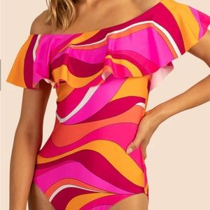 Trina Turk one piece swimsuit size 6 vivid vista ruffle